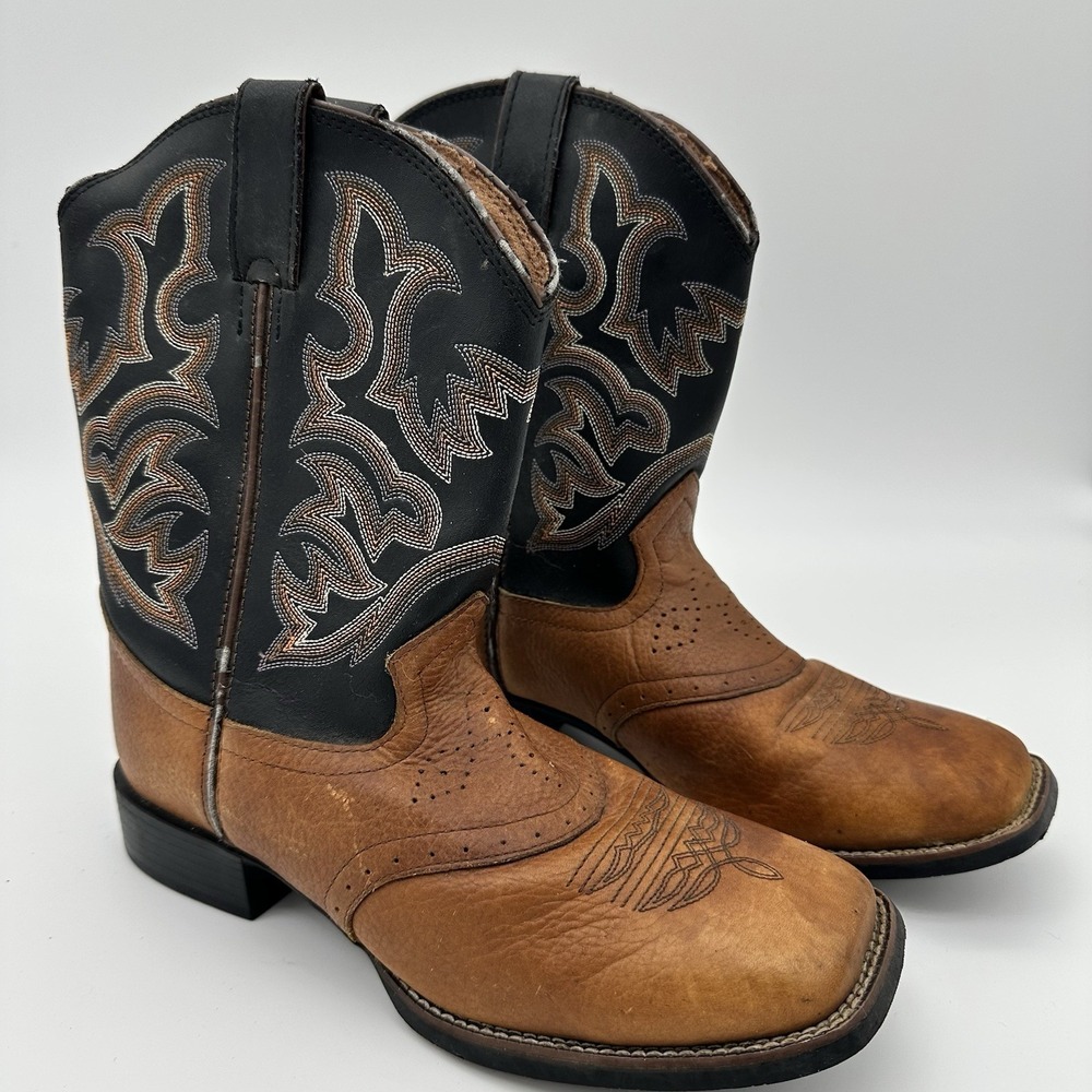 Justin Youth 4.5D 7010Y Cowboy boot Mahogany Worn Saddle Leather double stitch